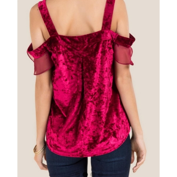 Francesca's Kira ColdShoulder Burnout Velvet Blous - Picture 2 of 16